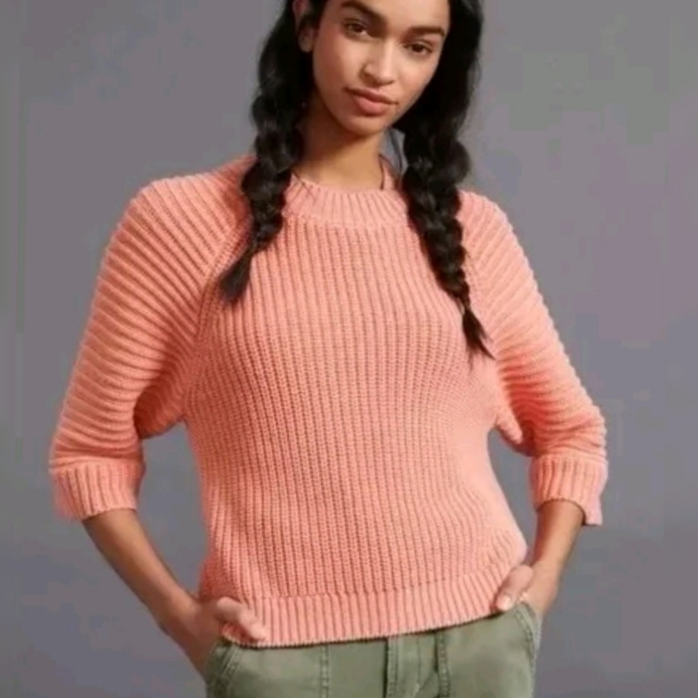 Anthropologie Maeve Mackenzie Chunky Knit Sweater M Coral